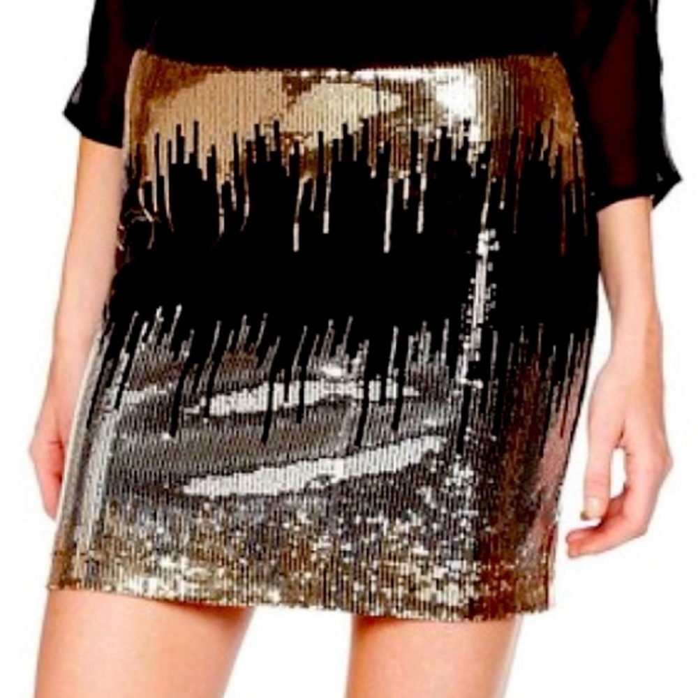 Bisou Bisou Black and Gold Sequin Mini Skirt